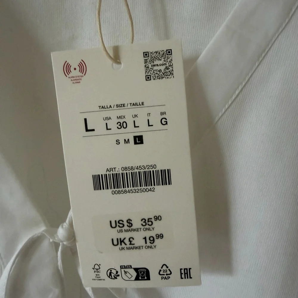 Zara White Peplum Tie-Front Puff Sleeve Blouse